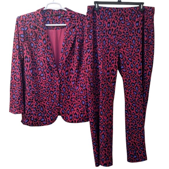 Iman: 2 pc Leopard Print Straight Leg Pantsuit, Size 2X, Pink, Purple, Black - Picture 1 of 11